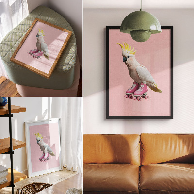 Poster Een papegaai op rolschaatsen, pastelkleuren, moderniteit