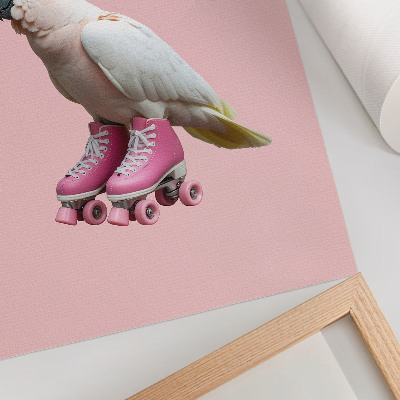 Poster Een papegaai op rolschaatsen, pastelkleuren, moderniteit