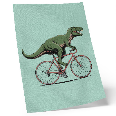 Decoratieve poster Groene dinosaurus op een fiets op een turquoise achtergrond