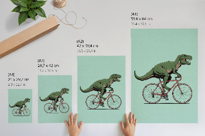 Decoratieve poster Groene dinosaurus op een fiets op een turquoise achtergrond