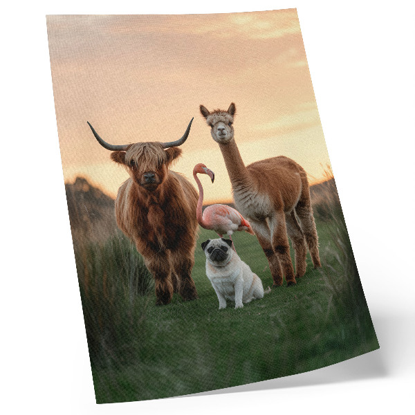 Wandposter Dieren tegen de achtergrond van een zonsondergang, de harmonie van de natuur.