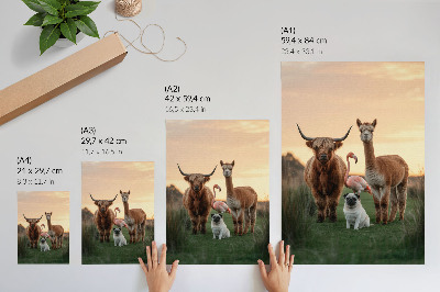 Wandposter Dieren tegen de achtergrond van een zonsondergang, de harmonie van de natuur.