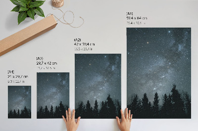 Poster Een nachtelijke hemel vol sterren en silhouetten van bomen.