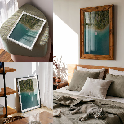 Decoratieve poster Bosmeer brug groen blauw klimaat