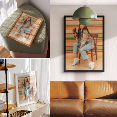 Wandposter Retro-inspiratie, positieve vibes, horizontale strepen