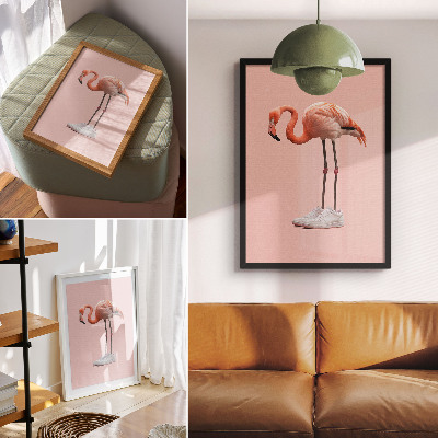 Decoratieve poster Flamingo roze sportschoenen met roze achtergrond