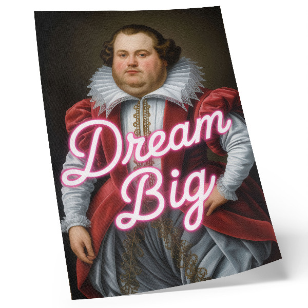 Poster Historisch portret met neonopschrift, contrast met moderne