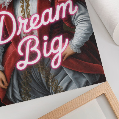 Poster Historisch portret met neonopschrift, contrast met moderne
