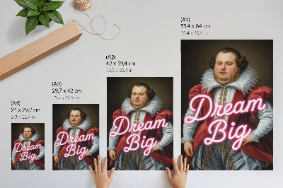 Poster Historisch portret met neonopschrift, contrast met moderne