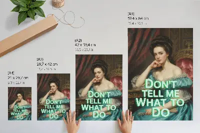 Wandposter vrouw in een klassieke pose met een ironische tekst