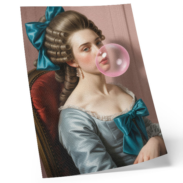 Decoratieve poster Portret van een vrouw met kauwgom, in retrostijl.