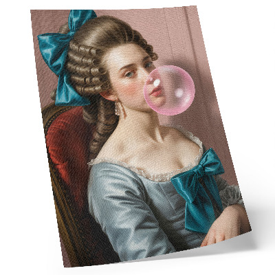 Decoratieve poster Portret van een vrouw met kauwgom, in retrostijl.