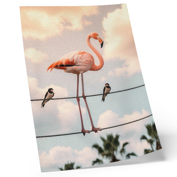 Wandposter Flamingo lucht wolken zwaluwen natuurlijk