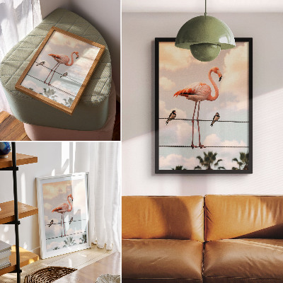 Wandposter Flamingo lucht wolken zwaluwen natuurlijk