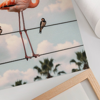 Wandposter Flamingo lucht wolken zwaluwen natuurlijk