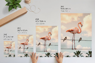 Wandposter Flamingo lucht wolken zwaluwen natuurlijk