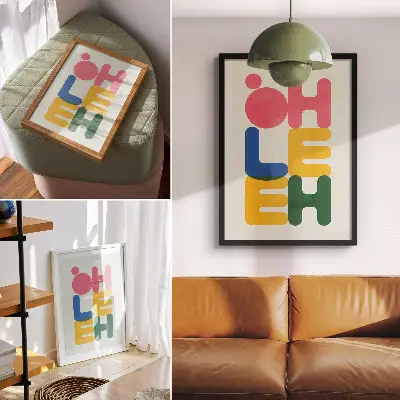 Geometrische letters in levendige kleuren decoratieve poster