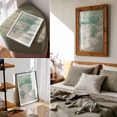 Decoratieve poster wolken in de blauwe lucht voor vrede en harmonie