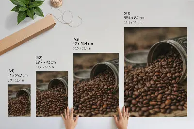 Poster koffiebonen in willekeurige samenstelling uit een blik