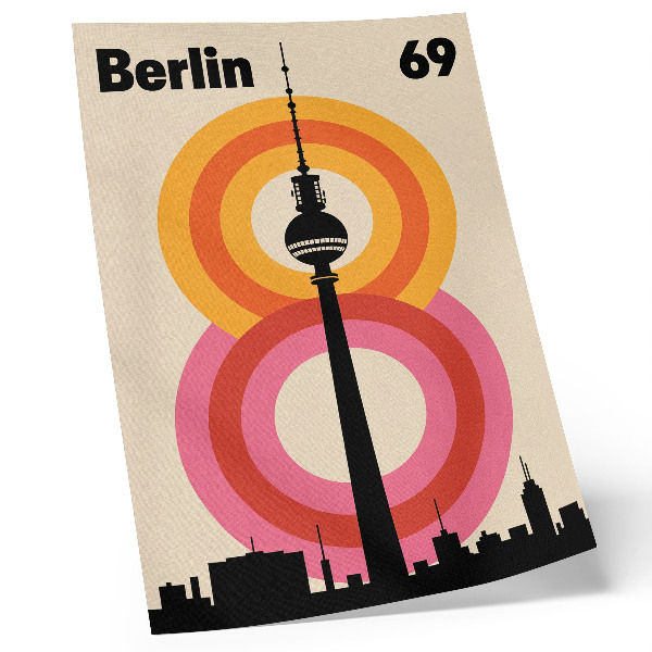 Decoratieve poster Toren met retro-sfeer, cirkelvormige kleurrijke ringen