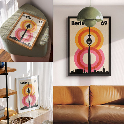 Decoratieve poster Toren met retro-sfeer, cirkelvormige kleurrijke ringen