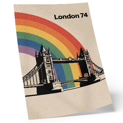 Wandposter Iconische brug, zwart silhouet en regenboog