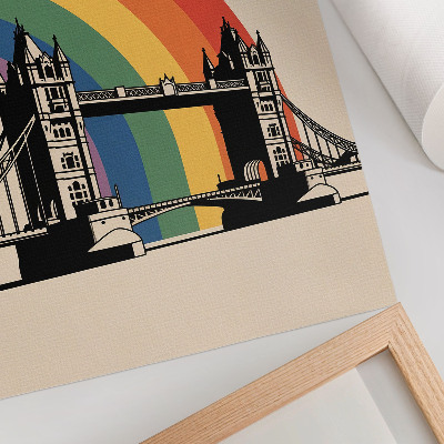 Wandposter Iconische brug, zwart silhouet en regenboog