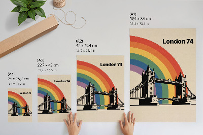 Wandposter Iconische brug, zwart silhouet en regenboog