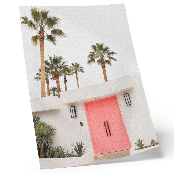 Decoratieve poster Palmbomen, moderne architectuur, levendige kleuren
