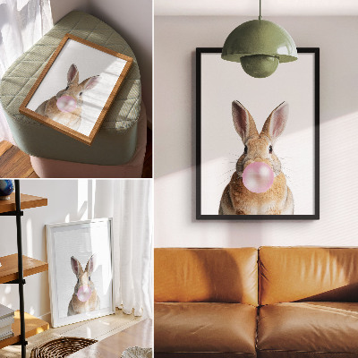 Poster Konijnen dieren roze kauwgom