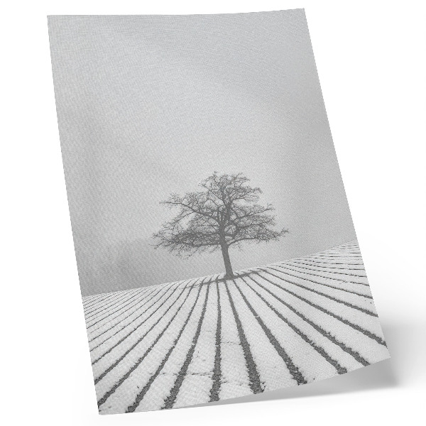 Wandposter Boom in de sneeuw, winterlandschap, minimalisme