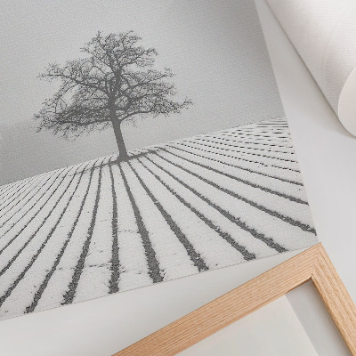 Wandposter Boom in de sneeuw, winterlandschap, minimalisme