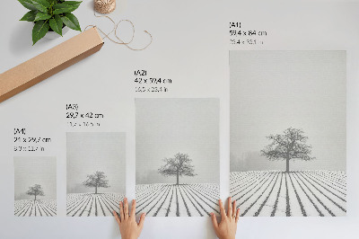 Wandposter Boom in de sneeuw, winterlandschap, minimalisme