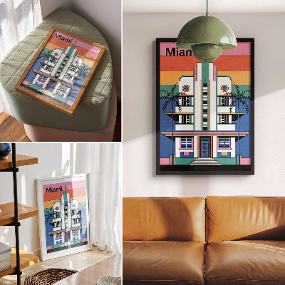 Wandposter Art deco, tropische kleuren, palmbomen, energie, Miami