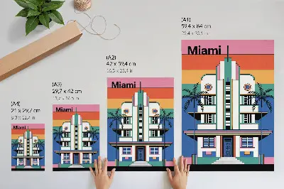Wandposter met een art-deco-ontwerp in tropische kleuren met palmbomen in een energieke Miami-stijl