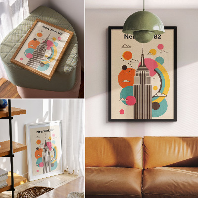 Poster Een dynamische stad vol levendige kleuren.