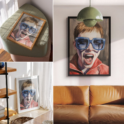 Decoratieve poster Portret van een persoon met een bril, levendige kleuren, emoties