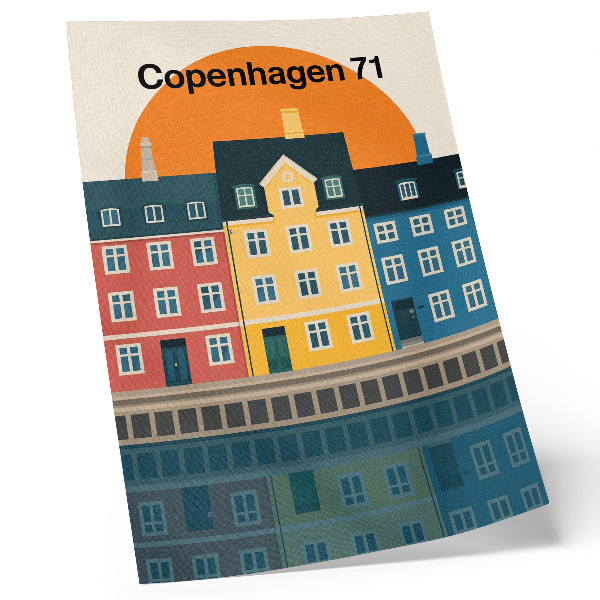Poster Kleurrijke huizen aan het water met een minimalistische esthetiek.