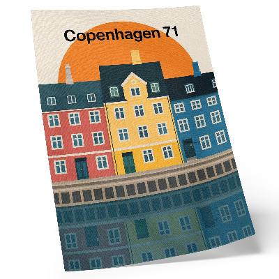 Poster Kleurrijke huizen aan het water met een minimalistische esthetiek.