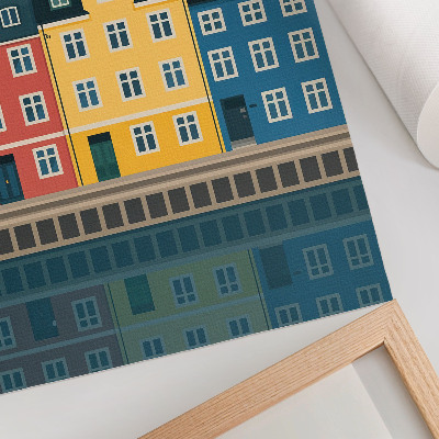 Poster Kleurrijke huizen aan het water met een minimalistische esthetiek.