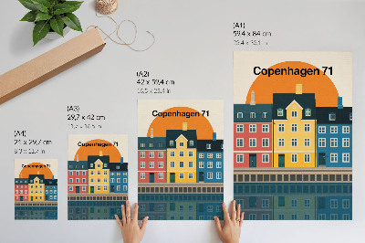 Poster Kleurrijke huizen aan het water met een minimalistische esthetiek.