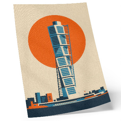 Decoratieve poster Oranje zon moderne wolkenkrabber geometrische vormen