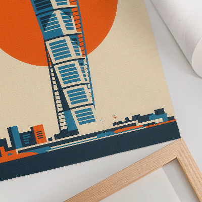 Decoratieve poster Oranje zon moderne wolkenkrabber geometrische vormen