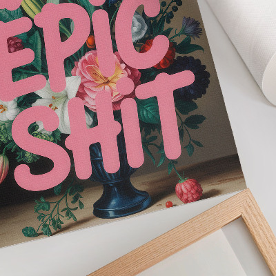 Poster Kleurrijke bloemen, roze letters, levendig contrast