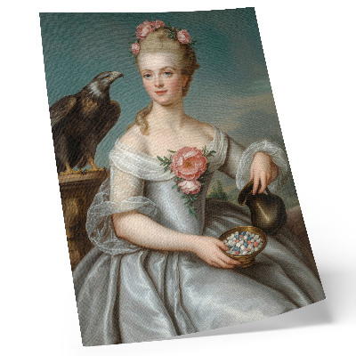Decoratieve poster Portret van een vrouw met een adelaar tegen een natuurlijke achtergrond.