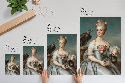 Decoratieve poster Portret van een vrouw met een adelaar tegen een natuurlijke achtergrond.