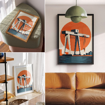 Decoratieve poster Retro kraan oranje industriële cirkel