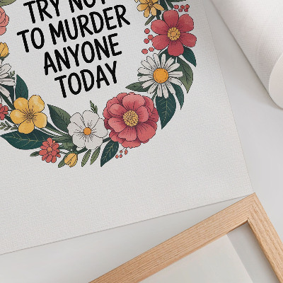 Poster Een krans met bloemen en een grappige tekst.