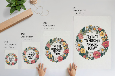 Poster Een krans met bloemen en een grappige tekst.