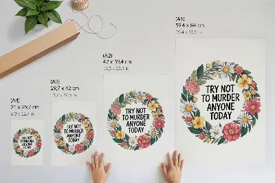 Poster met een krans van bloemen en een grappige tekst